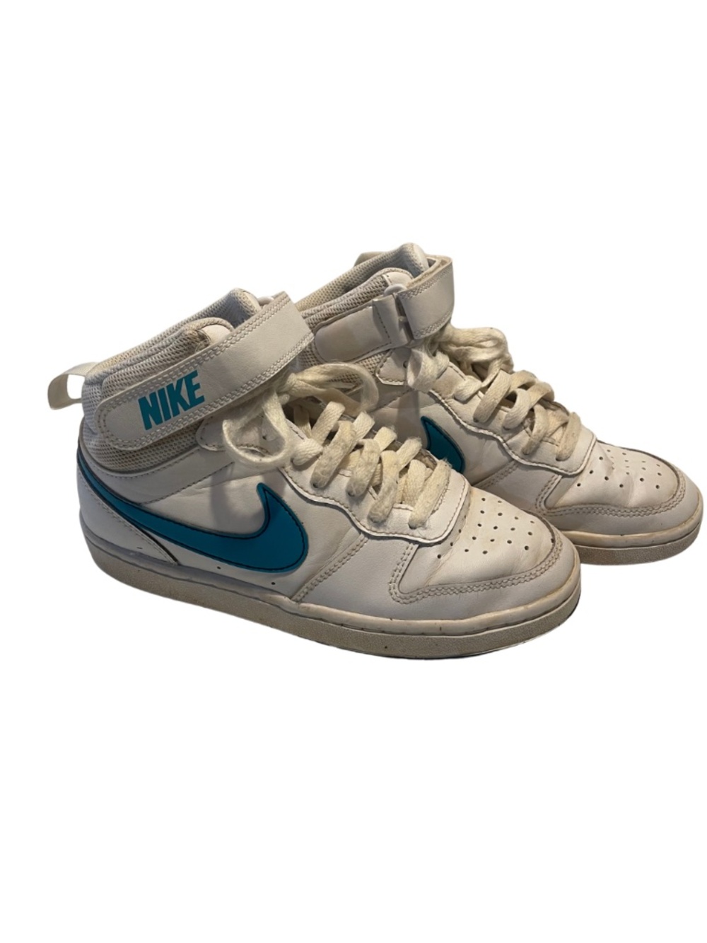Nike Kids' White High-Top Sneakers with Teal Swoosh #0220